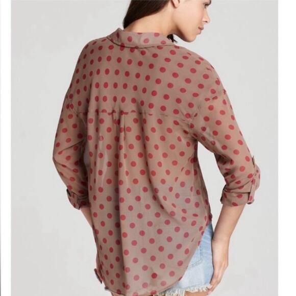 Free People | Women’s Easy Rider Copper Brown Button Down Blouse Polka Dot Shirt - Picture 2 of 10